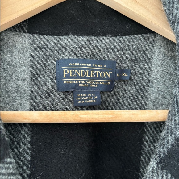 Pendleton Windowpane Plaid Black Gray Check Wool Coat L XL - Picture 3 of 9